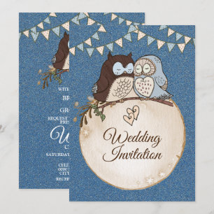 Invitation Belle Parties scintillant Mariage Blue Brown Owl