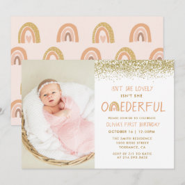Invitation Belle Pastel Arc-en-ciel 1er Anniversaire Photo