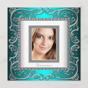 Invitation Belle photo bleue turquoise Quinceanera