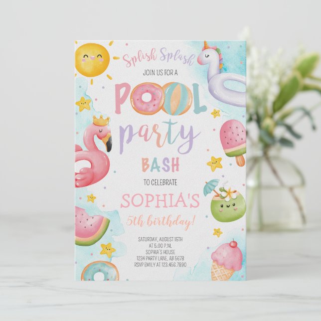 Invitation Belle Piscine Fête Anniversaire Bassin (Debout devant)
