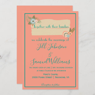 Invitation Belle plage rose et verte Mariage de plage