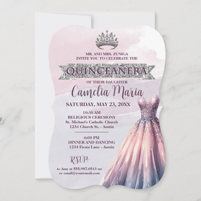 Invitation Belle Quinceanera Anniversaire Aquarelle Invitatio (Devant)