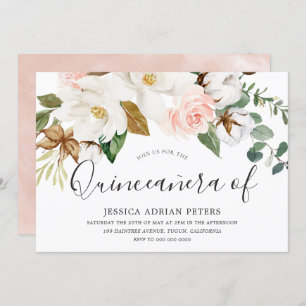 Invitation Belle Quinceanera Florale Blanche & Blush