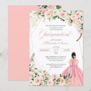 Invitation Belle Quinceanera florale rose et blanche