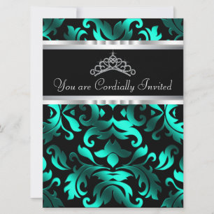Invitation Belle Quincennera noire et bleue Turquoise