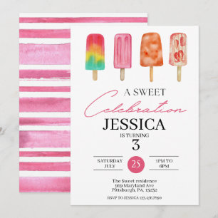 Invitation Belle Rainbow popsicle glaces fête d'anniversaire