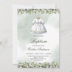Invitation Belle robe blanche lys et rose Baptême