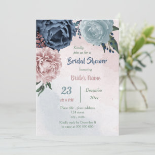 Invitation belle rose bleu floral vert nuptiale douche