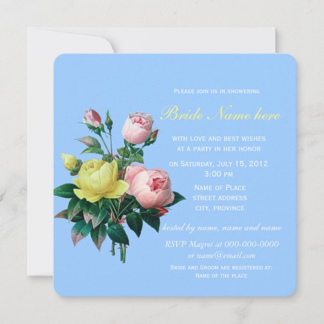 Invitation belle rose et jaune rose fleurs nuptiale (Devant)