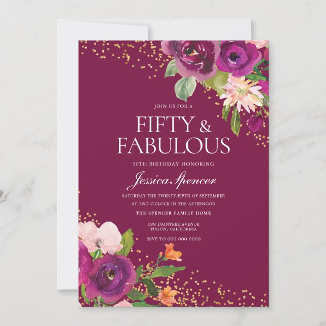 Invitation Belle rose Fleurs 50e anniversaire (Devant)