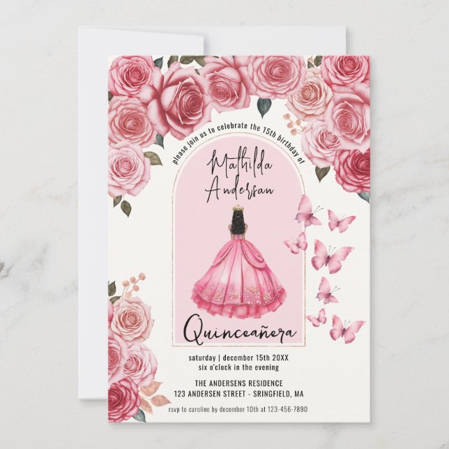 Invitation Belle Rose Gold Floral Princesse Quinceanera (Devant)