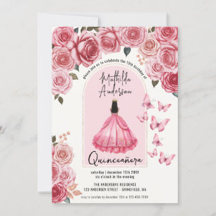 Invitation Belle Rose Gold Floral Princesse Quinceanera