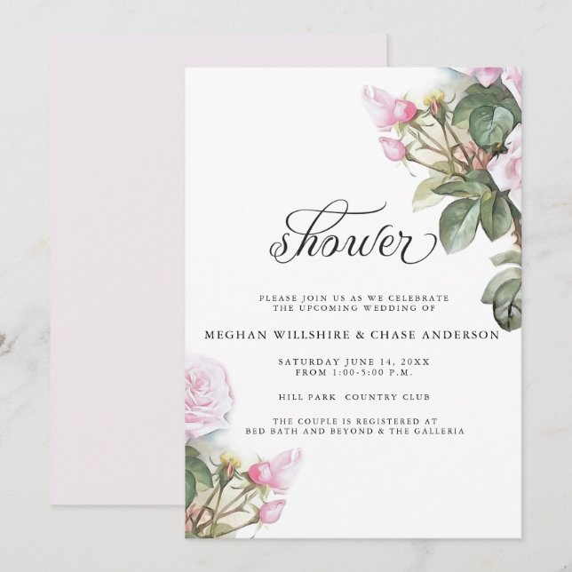 Invitation Belle rose peinte Roses BarefootBride™ (Devant / Derrière)