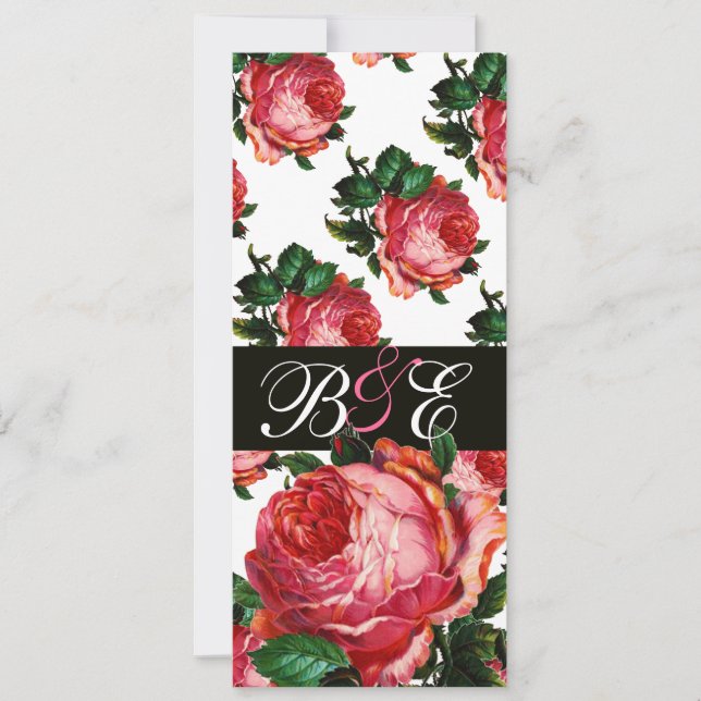INVITATION BELLE ROSE ROSE AQUA BLEU TEAL MONOGRAMME FLORAL (Devant)