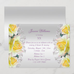 Invitation Belle Roses Jaunes Fleurs Anniversaire