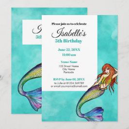Invitation Belle sirène arc-en-ciel avec cheveux longs