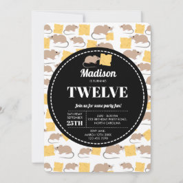 Invitation Belle Souris Rodent Manger Fromage Anniversaire