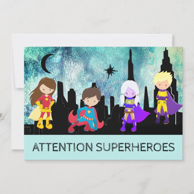 Invitation *~* Belle SUPERHEROS Anniversaire de enfant Party (Devant)