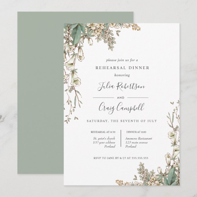 Invitation Belle Tiny Bellflowers Dîner De Répétition Whimsic (Devant / Derrière)