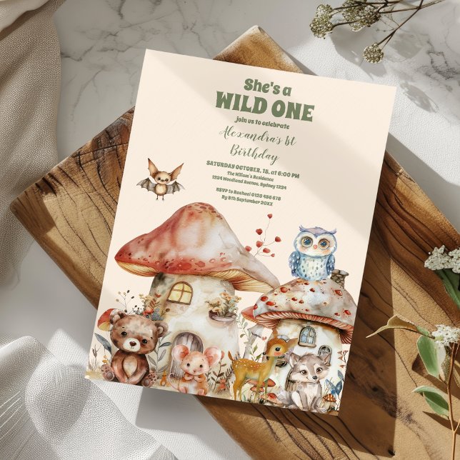 Invitation Belle verdure Bois Animaux 1er anniversaire Fête (Créateur téléchargé)