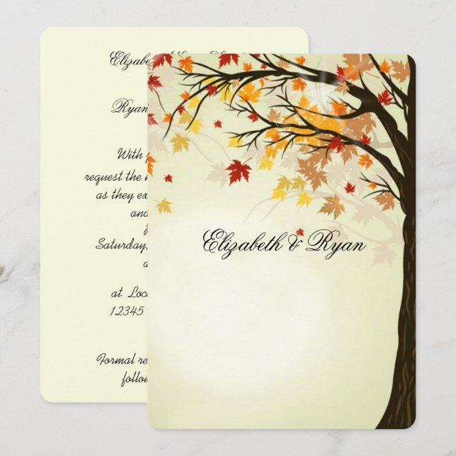 Invitation Belles couleurs d'automne, Mariage d'automne (Devant / Derrière)
