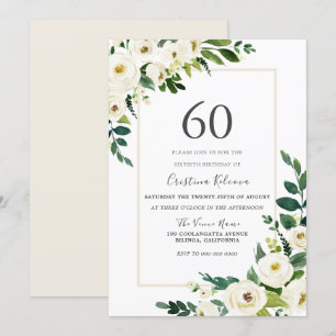 Invitation Belles fleurs blanches 60e fête d'anniversaire