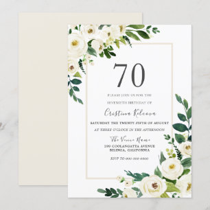 Invitation Belles fleurs blanches avec cadre 70e anniversaire