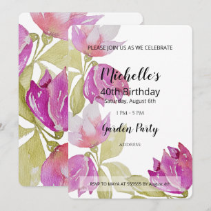 Invitation Belles fleurs roses à l'aquarelle peintes à la mai