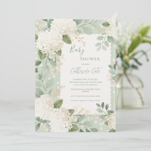 Invitation Belles Hortensias Blancs Sage Vert Vintage Bébé