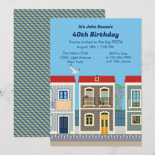 Invitation Belles maisons portugaises avec tuiles ou azulejos (Devant / Derrière)