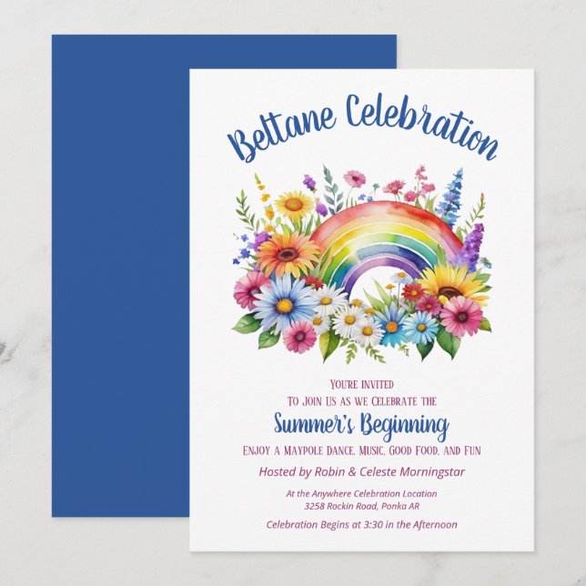 Invitation Beltane Summer Floral Rainbow Sabbat Party (Devant / Derrière)