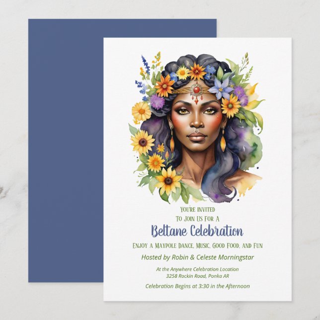 Invitation Beltane Summer Goddess Floral Sabbat Party (Devant / Derrière)