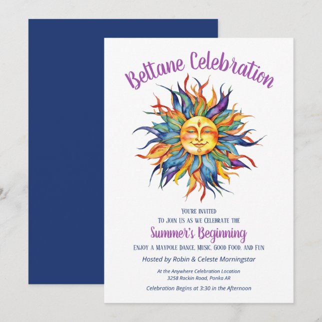 Invitation Beltane Summer Sun Shine Sabbat Party (Devant / Derrière)