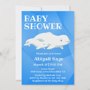 Invitation Béluga Bleu, Baby shower de l'océan Arctique blanc