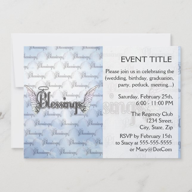 Invitation Bénédiction avec nuages, ailes d'anges et halo (Devant)