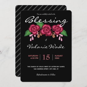 Invitation Bénédiction Bébé élégant moderne LDS Roses