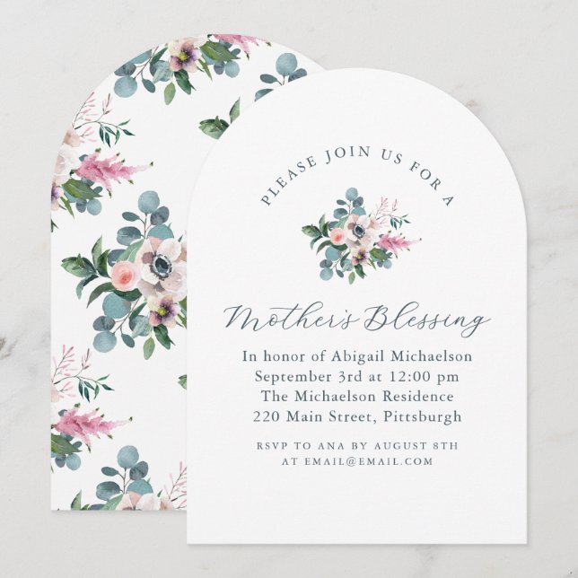 Invitation Bénédiction de mère chrétienne de style floral vin (Devant / Derrière)