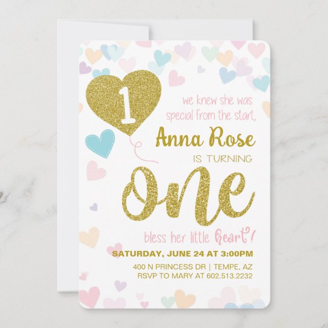 Invitation Bénissez Son Petit Coeur Premier Anniversaire Invi (Devant)
