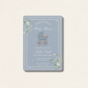 Invitation Berceau Bébé Bleu Poussiéreux Baby Shower Eucalypt