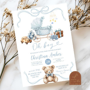 Invitation Berceau Bébé Fille Baby Shower Bleu Coquette