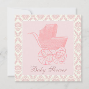 Invitation Berceau Rose Vintage Fille Bébé Shower