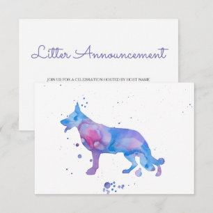 Invitation Berger Allemand Aquarelle Chien Violet Bleu