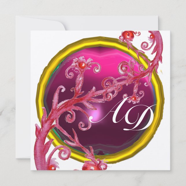 Invitation BÉRIES MAGIQUES 4,MONOGRAM bleu aquamarine or (Devant)