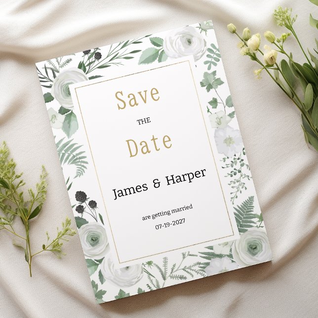 Invitation Berries à la menthe blanche botanique florale Enre (Botanical white mint berries floral Save the Date)