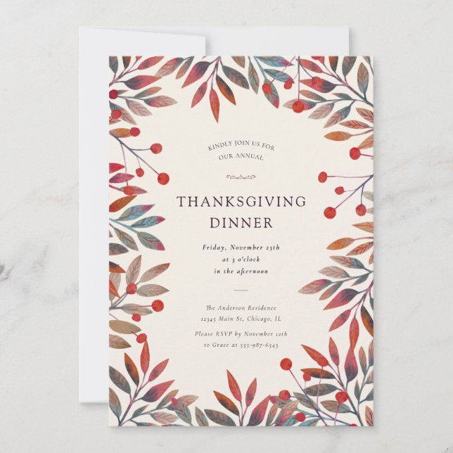 Invitation Berries à vin et feuilles d'automne Thanksgiving D (Devant)