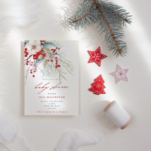 Invitation Berries d'hiver et Baby shower rouge et vert