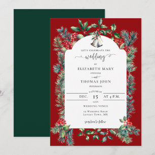 Invitation Berries d'hiver rustique Cadre Vert Rouge Mariage