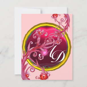 INVITATION BERRIES EN MAGIE ROSE ROUGE, MONOGRAMME EN PIERRE 