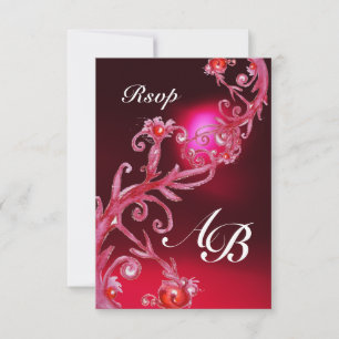 Invitation BERRIES MAGIQUES 4, MONOGRAM rouge bordeaux rsvp