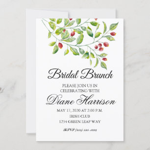 Invitation Berries roses et Wedding shower de feuillage vert